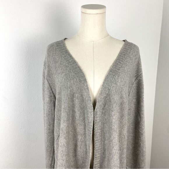 Tahari Womens Duster Cardigan 2X Gray Cotton Blend Longline Fringed Sweater Boho - Picture 13 of 14